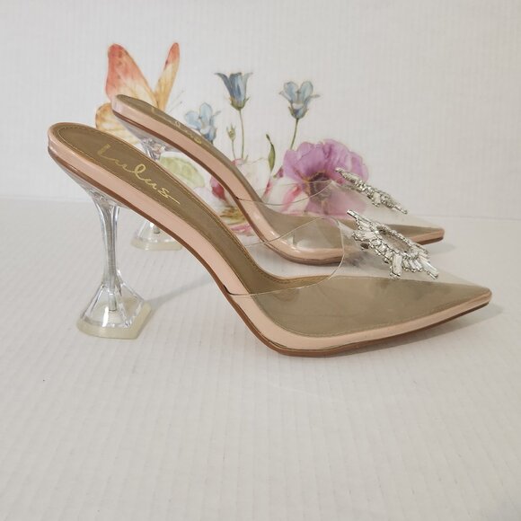 Lulus Women's Size 11 Clear Midnight Light Nude Pointed-Toe Heels - Picture 5 of 8